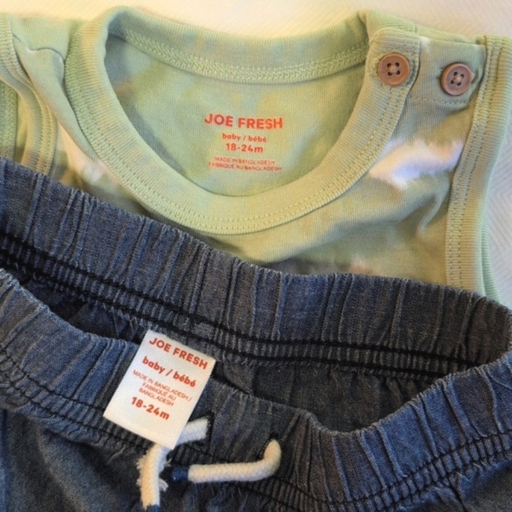 joe fresh cotton summer outfit set bodysuit & shorts 18-24 months baby boy - Picture 2 of 9